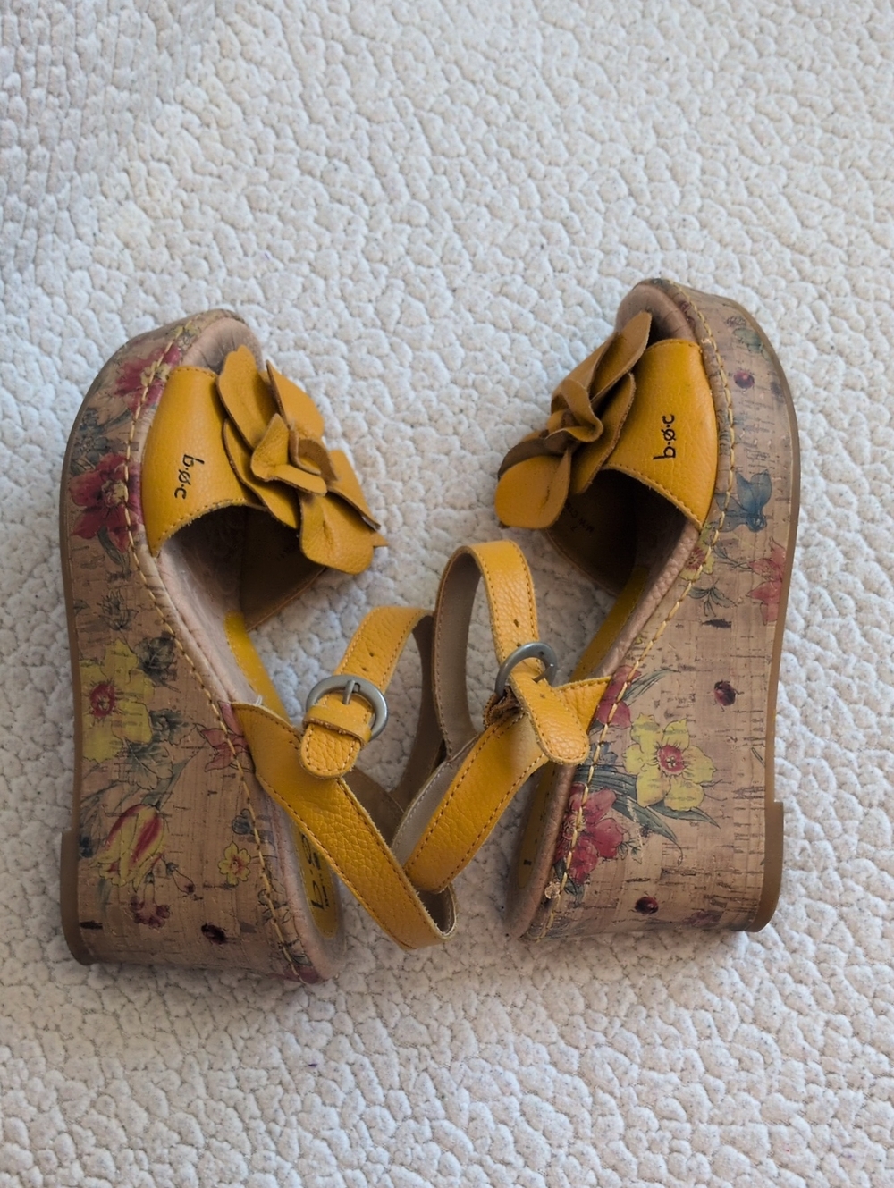 BOC Floral Leather Sling Back Strap Platform Wood Wedge Sandals Feminine Summer - Picture 6 of 13